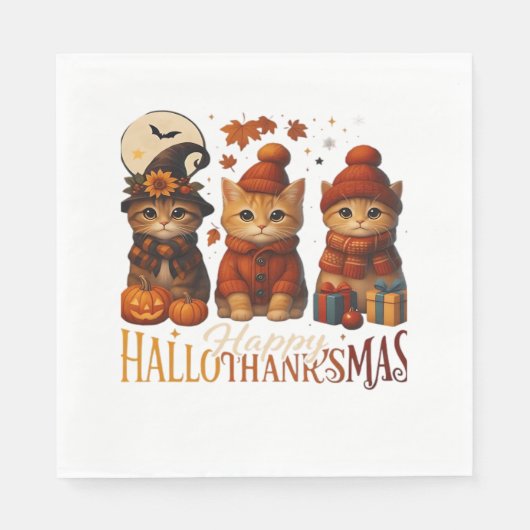 ハロウィーン感謝祭クリスマスハッピーハロサンキュー スタンダードランチョンナプキン (正面)