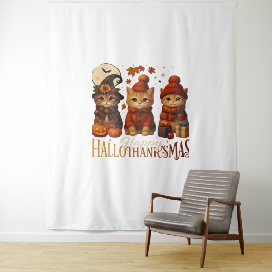 ハロウィーン感謝祭クリスマスハッピーハロサンキュー タペストリー (インサイチュ)
