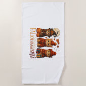 ハロウィーン感謝祭クリスマスハッピーハロサンキュー ビーチタオル (正面)