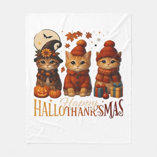 ハロウィーン感謝祭クリスマスハッピーハロサンキュー フリースブランケット (正面)