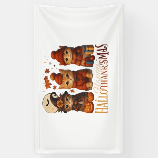 ハロウィーン感謝祭クリスマスハッピーハロサンキュー 横断幕 (縦)
