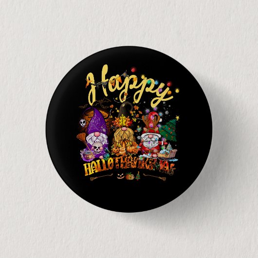 ハロウィーン感謝祭クリスマスハッピーハロサンキュー 缶バッジ (正面)
