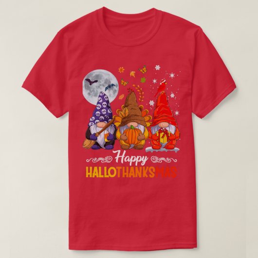 ハロウィーン感謝祭クリスマスハッピーハロサンキュー Tシャツ (デザイン正面)