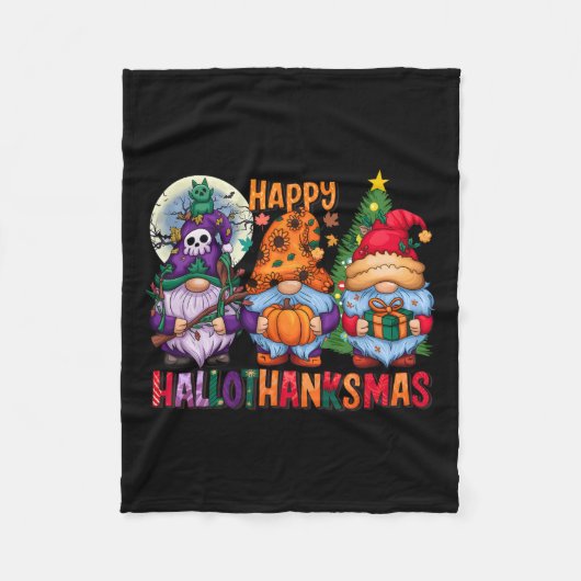 ハロウィーン感謝祭クリスマスハッピーハロ感謝 フリースブランケット (正面)