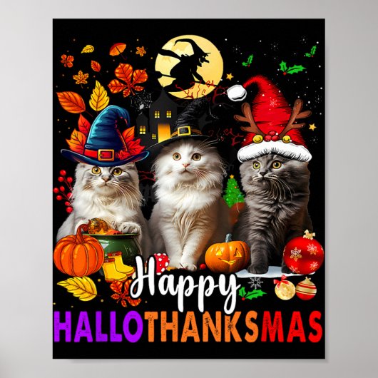 ハロウィーン感謝祭クリスマスハッピーハロ感謝 ポスター (正面)