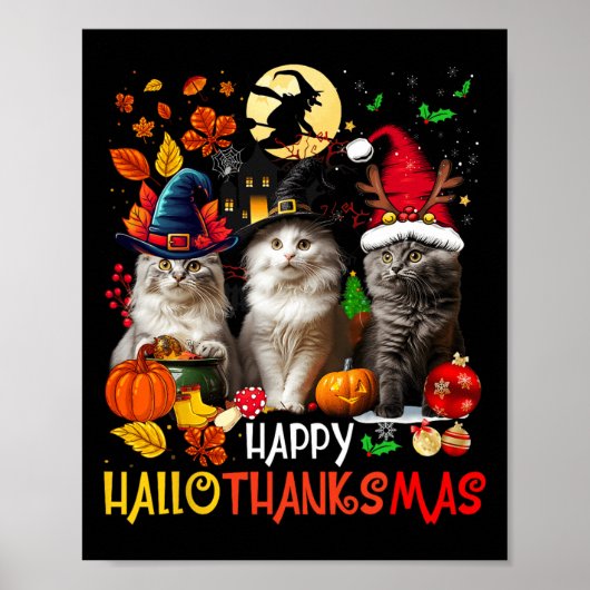 ハロウィーン感謝祭クリスマスハッピーハロ感謝 ポスター (正面)