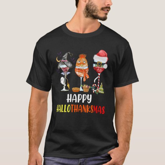 ハロウィーン感謝祭クリスマスハッピーハロ感謝 Tシャツ (正面)