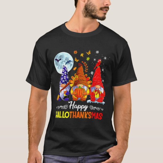 ハロウィーン感謝祭クリスマスハッピーハロ感謝 Tシャツ (正面)