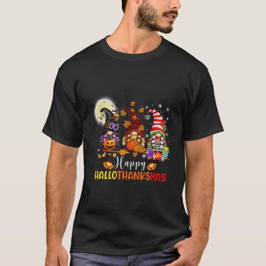 ハロウィーン感謝祭クリスマスハッピーハロ感謝 Tシャツ (正面)