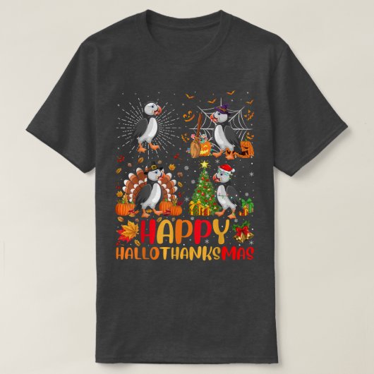 ハロウィーン感謝祭クリスマスパフィンバードハロ Tシャツ (デザイン正面)
