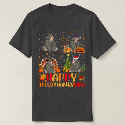 ハロウィーン感謝祭クリスマスベアーハロサンクサム Tシャツ (デザイン正面)