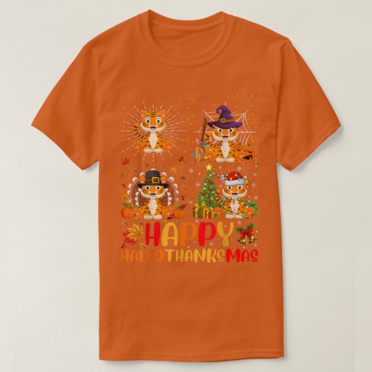 ハロウィーン感謝祭クリスマスライガーハロサンキュー Tシャツ (デザイン正面)