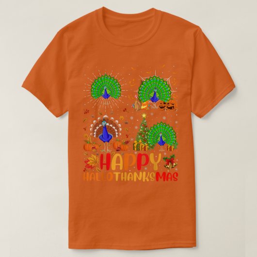 ハロウィーン感謝祭クリスマス孔雀バードホール Tシャツ (デザイン正面)