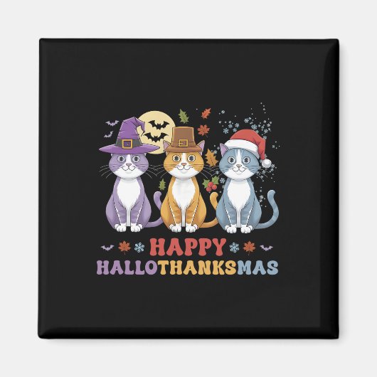 ハロウィーン感謝祭クリスマス猫ハッピーハロ マグネット (正面)