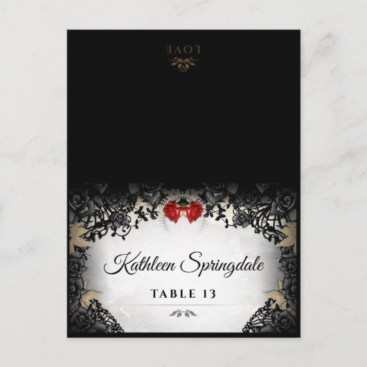 ハロウィーン折りたたみブラックバラプリント名葉書 ポストカード (正面)