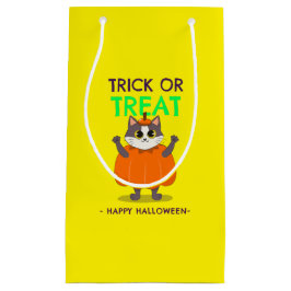 ハロウィーン抱き枕、黄色のカボチャの猫 スモールペーパーバッグ