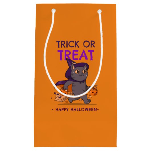 ハロウィーン抱き枕、黒猫と魔女帽子 スモールペーパーバッグ (正面)