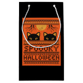 ハロウィーン抱き枕、黒猫不気味なオレンジ色のプリント スモールペーパーバッグ (裏面)