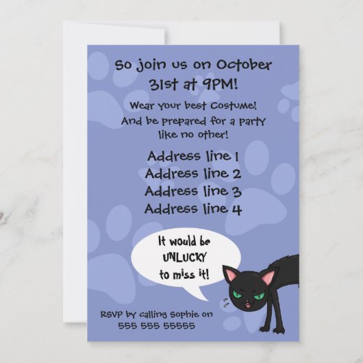 ハロウィーン招待状の黒猫がカボチャから飛び降りる 招待状 (裏面)