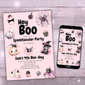 ハロウィーン招待状キッズかわいいピンクの誕生日パーティー 招待状