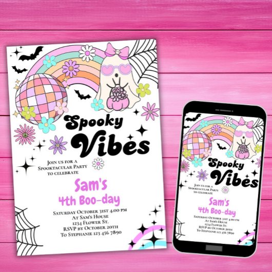 ハロウィーン招待状キッドかわいいレトロ幽霊誕生日 招待状