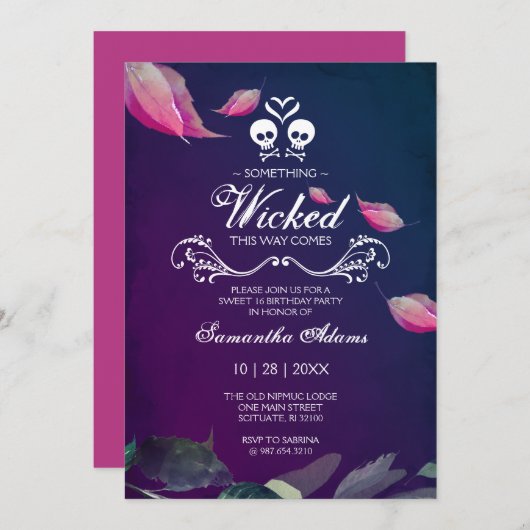 ハロウィーン招待状スイーツ16誕生日パーティーピンク 招待状 (正面/裏面)