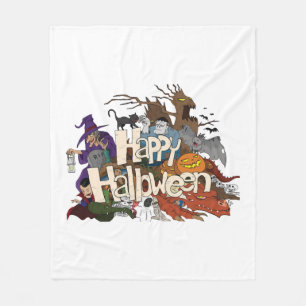 ハロウィーン招待状ハッピーハローウィン フリースブランケット