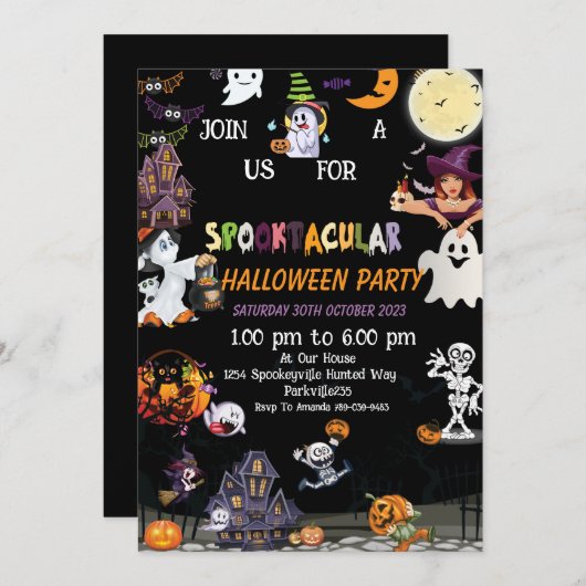 ハロウィーン招待状、ハローウィンパーティ招待状、 セーブザデート (正面/裏面)