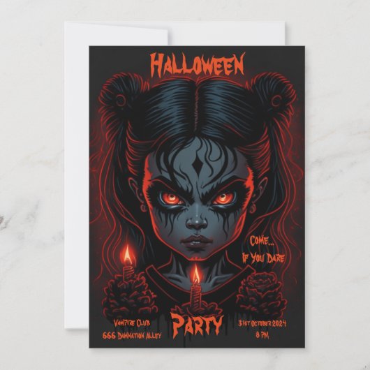 ハロウィーン招待状 – 不気味な少女 招待状 (正面)