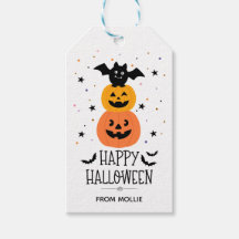 ハロウィーン教室のかぼちゃとコウモリギフトタグ