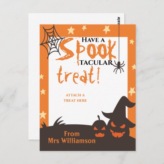 ハロウィーン教室のトリックまたはトリートホルダー ポストカード (正面/裏面)