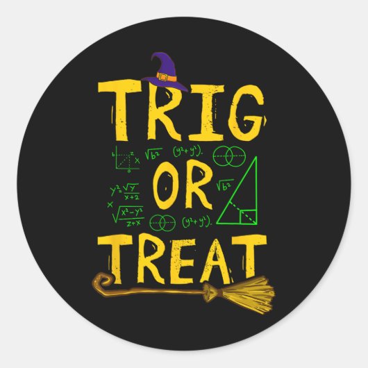 ハロウィーン数学先生トリグまたはトリート学生学校 ラウンドシール (正面)