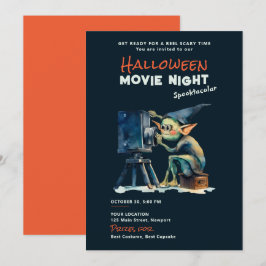 ハロウィーン映画の夜の不気味な緑の暗い 招待状