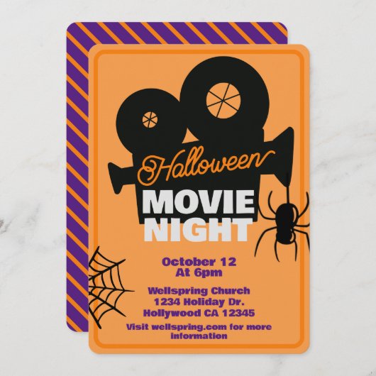 ハロウィーン映画ナイトパーティー不気味 招待状 (正面/裏面)