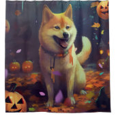 ハロウィーン柴犬カボチャ怖 シャワーカーテン (正面)