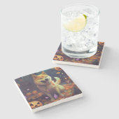 ハロウィーン柴犬カボチャ怖 ストーンコースター (横)