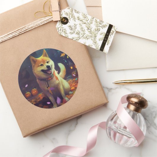 ハロウィーン柴犬カボチャ怖 ラウンドシール (ギフト)