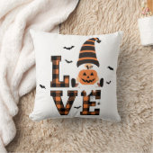 ハロウィーン格言タータンチェックラブブラックオレンジ クッション (ブランケット)