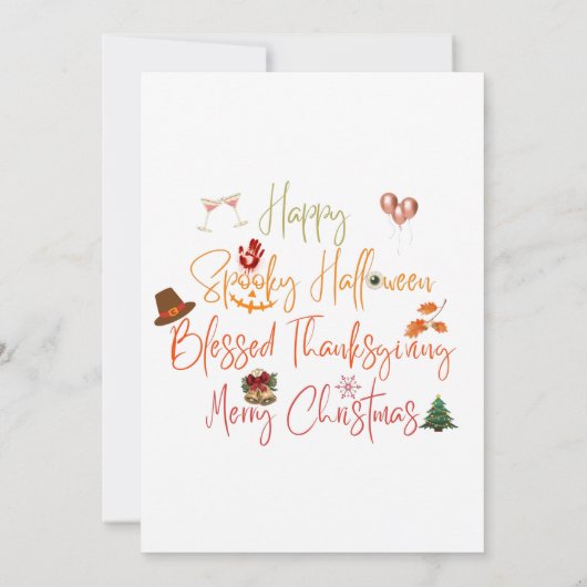 ハロウィーン格言ハッピーハロサンキューマスサンクスギビング 招待状 (裏面)
