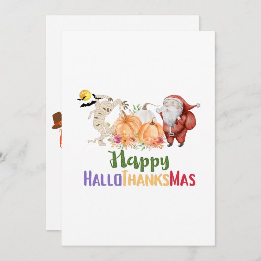 ハロウィーン格言ハッピーハロサンキューマスサンクスギビング 招待状 (正面/裏面)