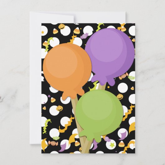 ハロウィーン棒つきキャンデーキャンディおもしろい誕生日パーティー 招待状 (裏面)