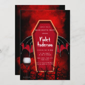 ハロウィーン棺とこうもりウィングスバチェロレッテ 招待状 (正面/裏面)