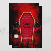 ハロウィーン棺とこうもりウィングバチュラーパーティ 招待状 (正面/裏面)