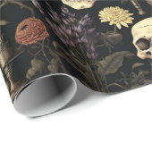 ハロウィーン植物学スカルとカボチャ ラッピングペーパー (ロールコーナー)