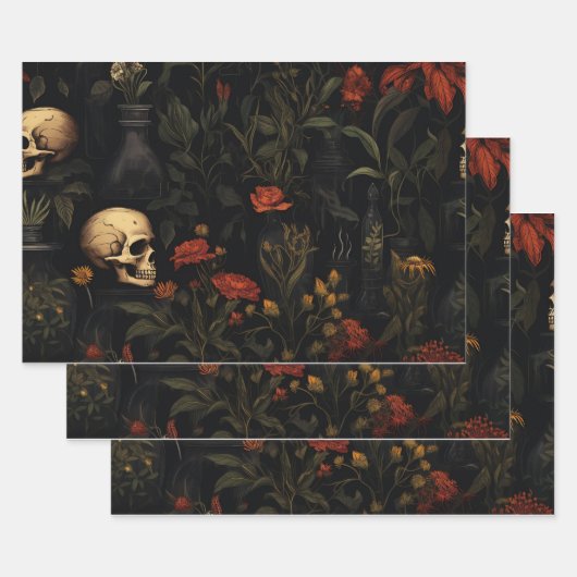 ハロウィーン植物模様 ラッピングペーパーシート (セット)