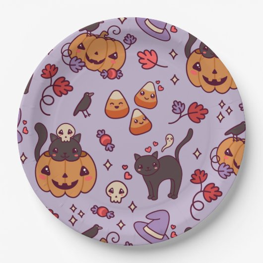 ハロウィーン模様の装飾コーヒーマグ紙プラット ペーパープレート (正面)
