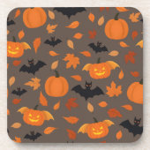 ハロウィーン模様 | カボチャ、こうもり、紅葉。 コースター (正面)