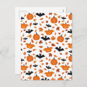 ハロウィーン模様 | カボチャ、こうもり、紅葉。 シーズンポストカード (正面/裏面)