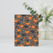 ハロウィーン模様 | カボチャ、こうもり、紅葉。 ポストカード (スタンド正面)