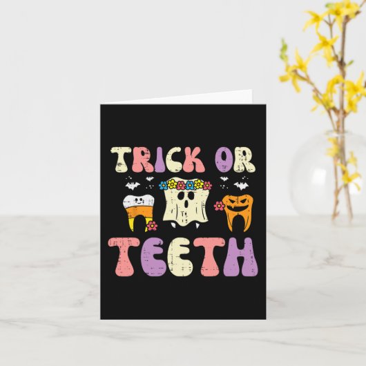 ハロウィーン歯科医のトリックまたは歯の歯の費用 カード (黄色い花)